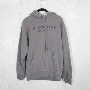 Deschutes Brewery Hoodie Men's Small Gray Pullover Graphic Logo Mountains Casual